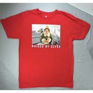 Elf Christmas short sleeve red T-Shirt men's says large fits‎ medium